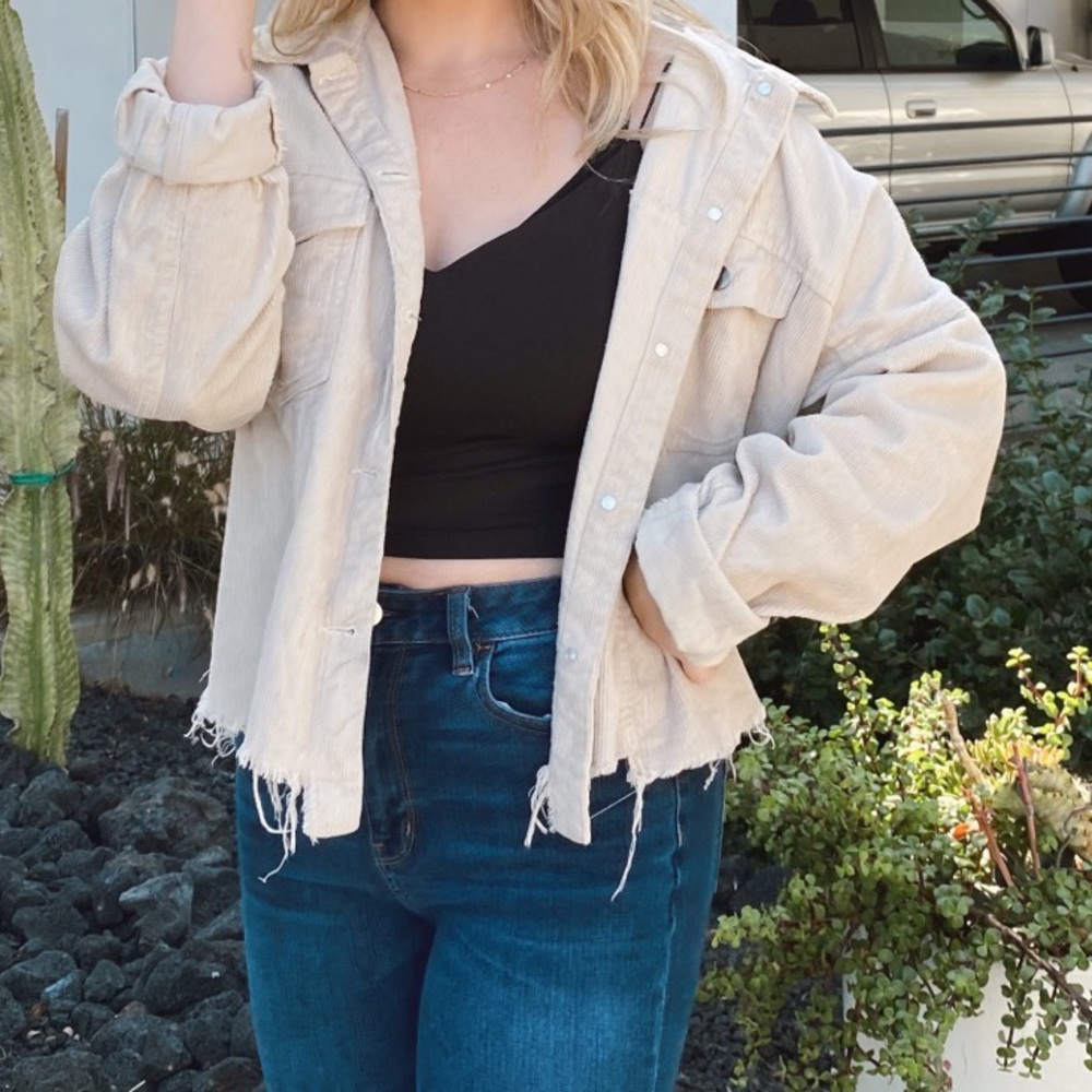 Beige distressed corduroy jacket